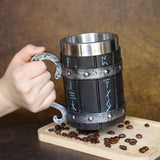 Vintage Handmade Wooden Beer Barrel Mug,Bar Restaurant Mug With Handle,Resin Bucket Mug for Men Coffee Beverage Cocktail,Stainless Steel Liner Beer Stein Tankard Beer Cup Unique Gift Mug HQSLPS