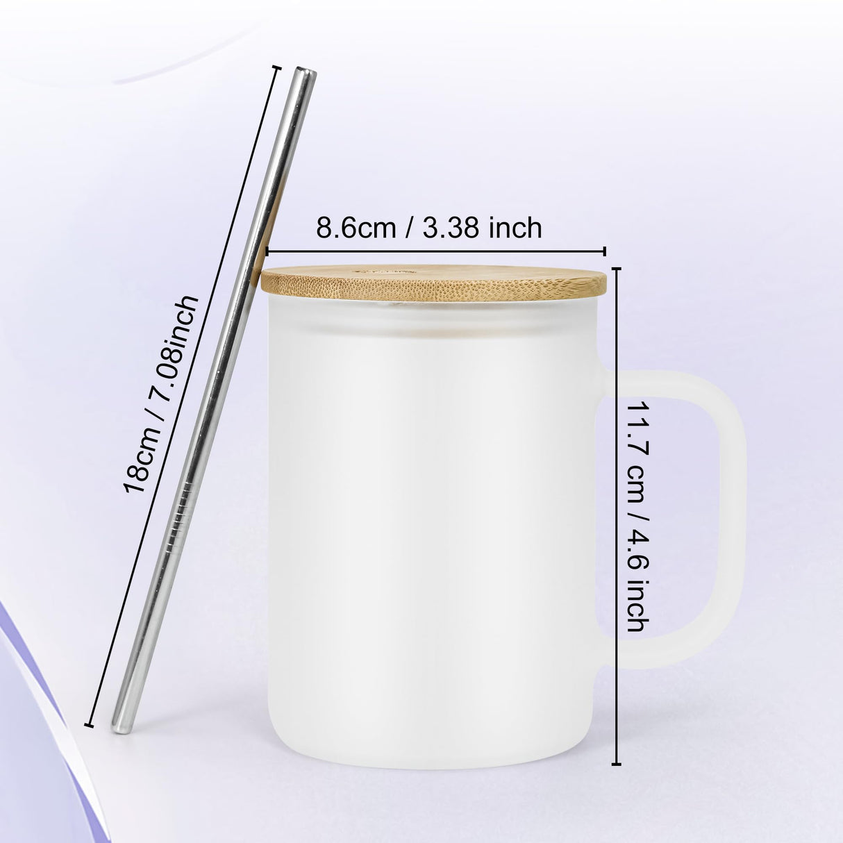 AGH 6 Pack Sublimation Glass Cups with Handles, 16oz Frosted Sublimation Blanks with Bamboo Lid and Stainless Steel Straw, Sublimation Mugs Tumbler AGH