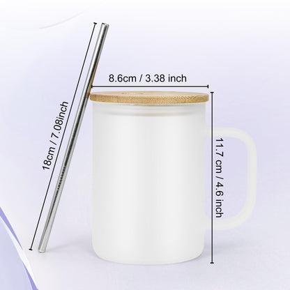 AGH 6 Pack Sublimation Glass Cups with Handles, 16oz Frosted Sublimation Blanks with Bamboo Lid and Stainless Steel Straw, Sublimation Mugs Tumbler