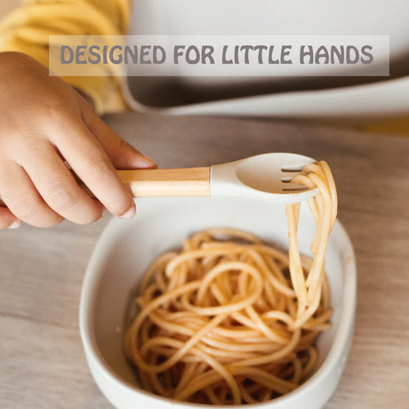 Ginbear Silicone Baby Spoon and Fork Set Self-feeding, Baby Flatware Sets, Toddler Feeding Utensils for Child 6 Months+ (Hazy Green/Almond) Ginbear