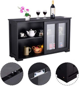 FANTASK Kitchen Storage Cabinet Sideboard, Stackable Buffet w/Height-Adjustable Shelf & 2 Glass Sliding Doors, Accent Console Table for Kitchen Dining Living Room Hallway Office (Black) FANTASK