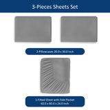 Extra Deep Pocket Queen Sheet Sets for Air Mattress - Deep Pocket Sheets Queen Size Sets - Sheets with Pocket on Side - Easily Fits Extra Deep 16 in to 24 in Pillow Top Air Mattress (Grey) Moonsea