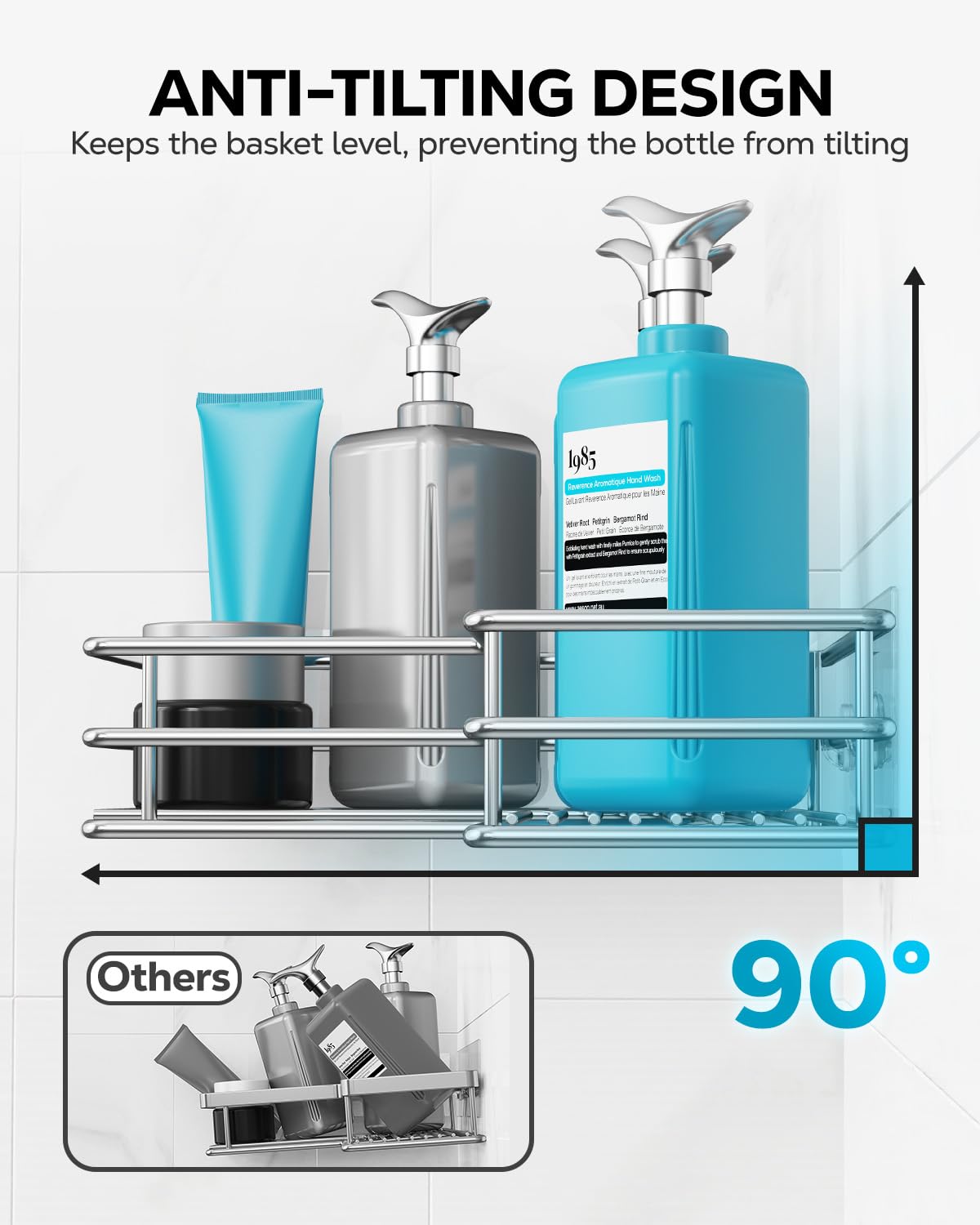 Nieifi Corner Shower Shelves Stainless Steel, Adhesive Shower Caddy Basket Rack with Hooks, Rust Proof for Bathroom Shelf Shampoo Holder (Silver, 2 Pack) Nieifi