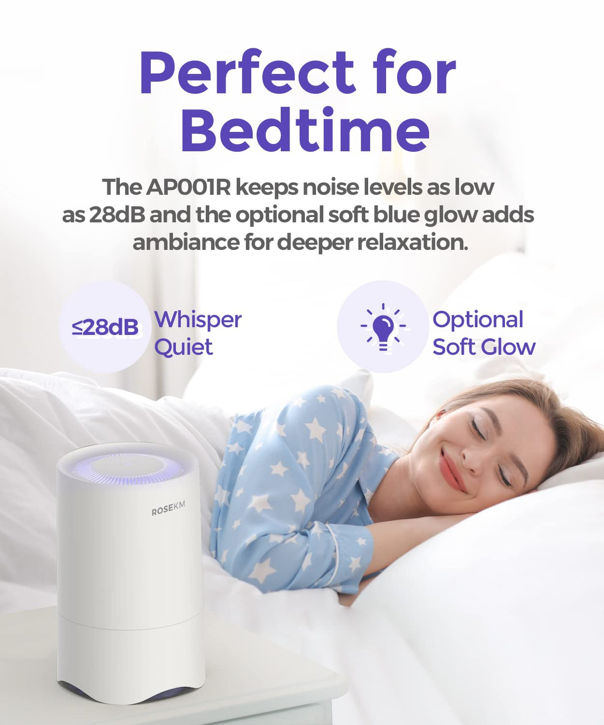 Rosekm Small Air Purifier for Home Bedroom, Personal Desk Mini Air Purifier, Room Hepa Air Purifier Fresheners Cleaner for Dorm, Pets, Smoke, Desktop, Office (White) Rosekm