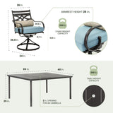 Hanover Montclair 7-Piece Outdoor Dining Set with 6 Swivel Rockers, Ocean Blue Cushions and Stamped Steel Rectangular Dining Table, Patio Dining Set for 6, Premium All-Weather Patio Furniture for Deck Hanover