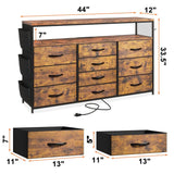 EnHomee Dresser TV Stand with 10 Drawers for 55" TV Stand for Bedroom with LED Lights & Power Outlets Wide Dresser for Bedroom with Shelves & Side Pockets Sturdy Metal Frame & Wood Top, Rustic Brown EnHomee