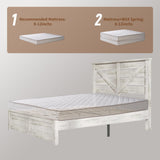 LUXOAK Queen Size Farmhouse Wooden Bed Frame, Platform Bed Frame with 49.2" Headboard/No Box Spring Needed/Noisy Free/Easy Assembly/Distressed White LUXOAK
