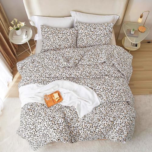 mixinni Black Brown Leopard Print Comforter Set Queen Size Women Ultra Soft Wildlife Animal Cheetah Print Comforter Men Abstract Bedding Set with 2 Pillowcases for All Seasons-Queen Size mixinni