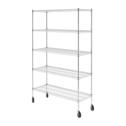 SafeRacks NSF Certified Storage Shelves, Zinc, Heavy Duty Steel Wire Shelving Unit with Wheels and Adjustable Feet, Garage or Bakers Rack Kitchen Shelving, Pantry Shelf - (18"x48"x72" 5-Tier)