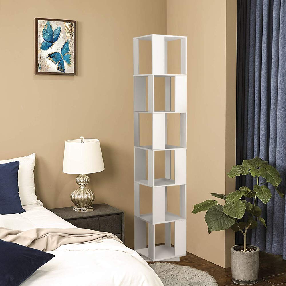 4HOMART Rotating Bookshelf - Stylish White Multi-Functional Floor Rack for Living Room and Students 4HOMART