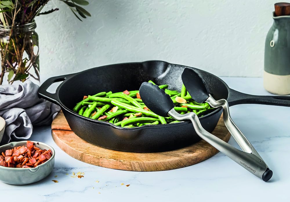 Dreamfarm Clongs Grippy Silicone & Stainless Steel Kitchen Cooking Tongs with Click-Lock Open & Close - 9" Black Dreamfarm