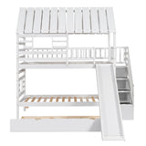 Kids Twin Over Twin Bunk Beds with Slide and Trundle, Solid Wood Bunk Bed Frame with Stairs and Storage, Playhouse Bunk Bed with Roof and Window for Kids, Teens, Girls & Boys (White) Harper & Bright Designs