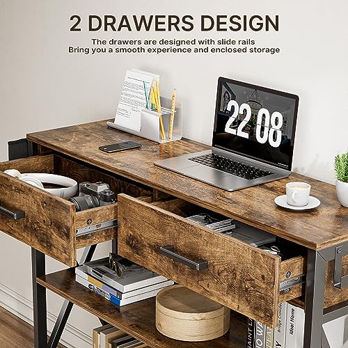 Gizoon 39" Rustic Brown Industrial Console Table with 2 Drawers and 3-Tier Storage Shelves - WoodArtSupply