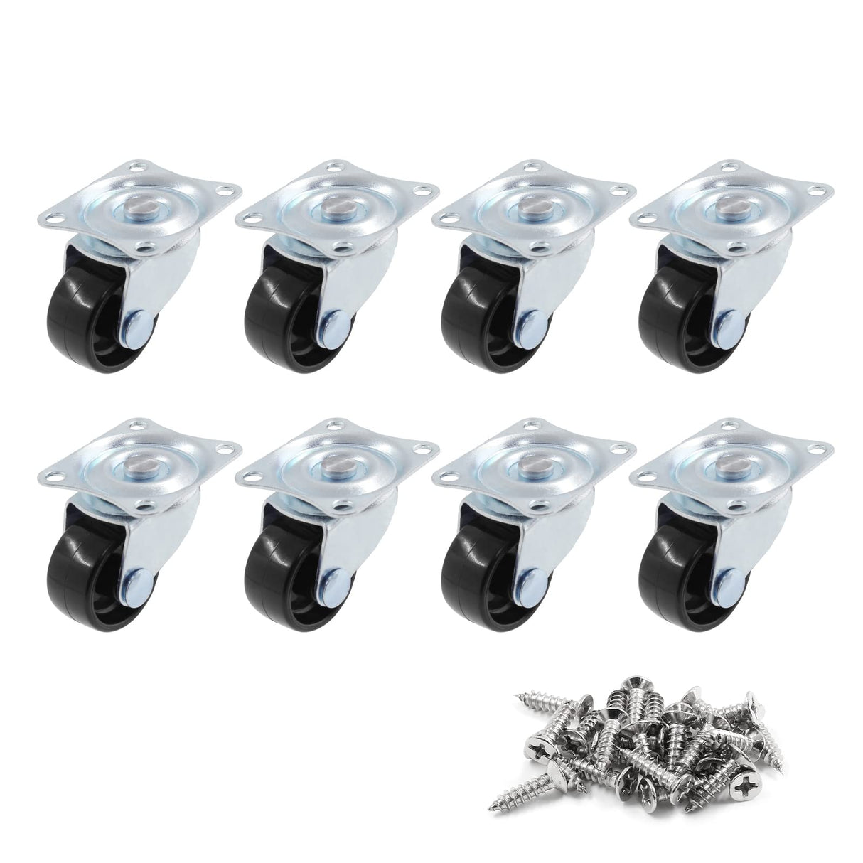Luomorgo 1 inch Dia Swivel Caster Wheels Rubber Base with Rectangle Top Plate & Bearing Heavy Duty 8pcs Luomorgo