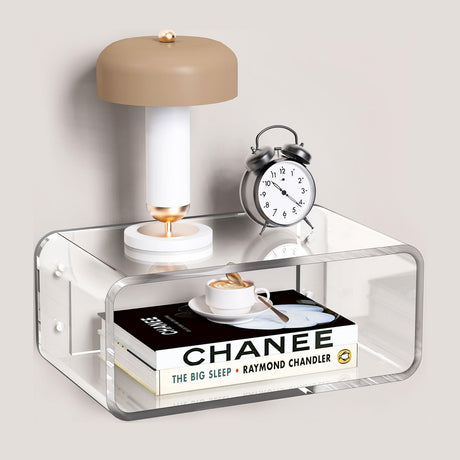 Dewrhiixe Acrylic Floating Nightstand, Bedside Table, Nightstand Shelf Wall Mounted Bedside Shelf (Clear, Small) Dewrhiixe