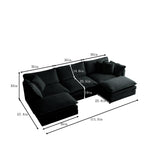 KEIKI Combination Sofa, Upholstered 5 Seater Couch, Oversized U Shaped Sectional Sofa with Reversible Ottoman for Living Room Bedroom Office, Black KEIKI