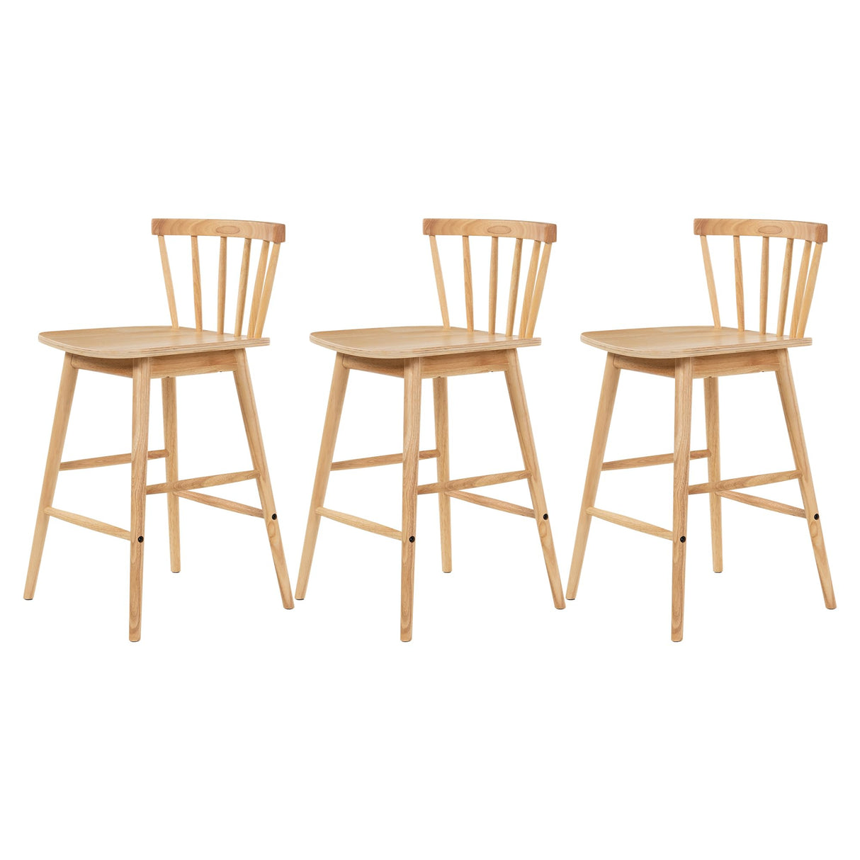 HoeuThien Wood Bar Stools Set of 3, 24" Wooden Counter Height Barstools, Modern Armless Farmhouse Bar Dining Chairs with Back & Footrest for Kitchen Island Pub Natural Oak HoeuThien