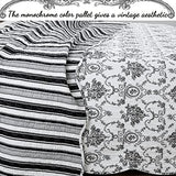 Cozy Line Home Fashions French Medallion Black White Grey Rose Flower Pattern Printed 100% Cotton Bedding Quilt Set Reversible Coverlet Bedspread (Black White, Queen - 3 Piece) Cozy Line Home Fashions