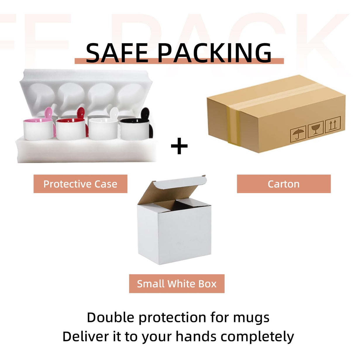 AGH Sublimation Coffee Mugs Blank 11 oz, White Straight Ceramic Cups with Pink Black White Red Interior, Handle, Spoon, Bulk Bundle Set of 12 AGH