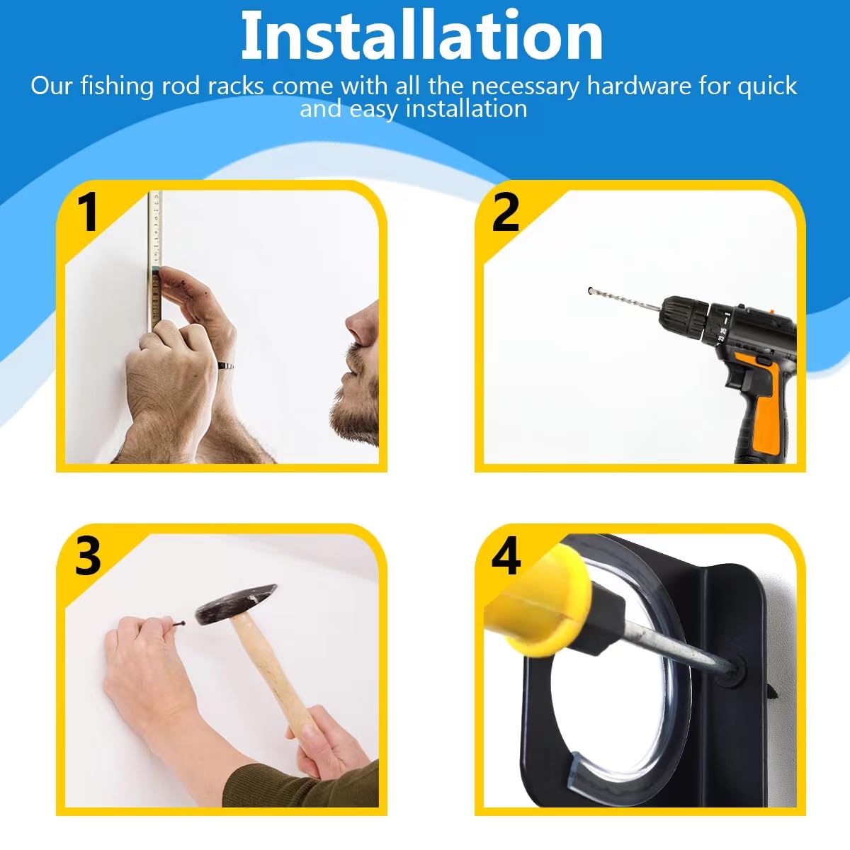 Wall or Ceiling Fishing Rod Storage Rack Vertical Horizontal Holder with 16 Capacity Fishing Rods Reels Mounted Roof Carrier Hooks Hanger for Garage Cabin and Basement Gear Accessories HangEase