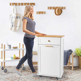 VINGLI Tilt Out Trash Cabinet, Garbage Can Cabinet with Drawer, 10 Gallon Movable/Freestanding Pet Proof Storage Organizer, Modern Trash Can Kitchen Cabinet, Living Room Storage, White VINGLI