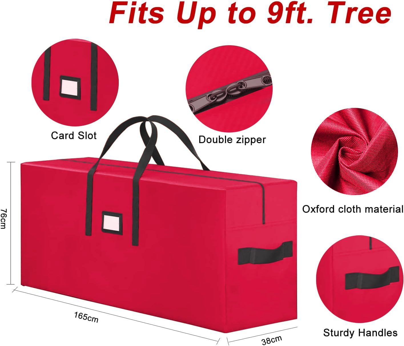 Christmas Tree Storage Bag, Fits Up to 9 FT Tall Artificial Disassembled Trees, Large Heavy Duty Storage Container with Handles, 65"x15"x30” Red