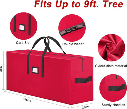 Christmas Tree Storage Bag, Fits Up to 9 FT Tall Artificial Disassembled Trees, Large Heavy Duty Storage Container with Handles, 65"x15"x30” Red