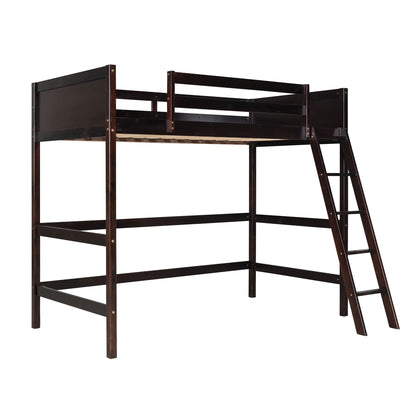 Espresso Solid Wood Twin Loft Bed with Ladder and Safety Guardrail - WoodArtSupply