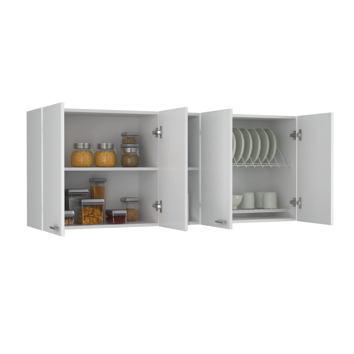 FM FURNITURE Winslow 59" Wall Cabinet, with 4-Doors, Two Interior and Two Open Shelves FM FURNITURE