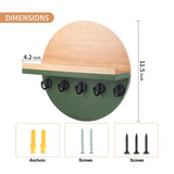 CRAKTH Key and Mail Holder for Wall Decorative, Wooden Boho Key Hanger with Shelf, Unique Two-Tone Circular Design Entryway Key Rack - Brown & Green CRAKTH