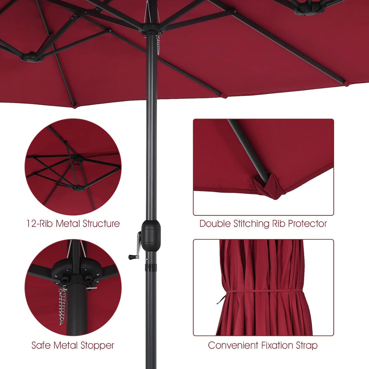 VOOYA HOME 15ft Large Patio Umbrellas Base NOT Included, Outdoor Double-Sided Umbrella with Crank Handle, UV Protective for Pool, Lawn Garden, Backyard (Pole Diameter 1.9 inch) Red VOOYA HOME
