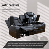 AYCP Furniture Power Recliner Set with LED Lights, Air Leather Reclining Set with USB Port/Wireless Charger/Storage Console/Cup Holder for House/HomeTheater/Apt (Black, Sofa Loveseat Chair) AYCP Furniture