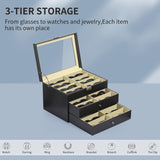 AUTOARK Leather 24 Piece Eyeglasses Storage and Sunglass Glasses Display Drawer Lockable Case Organizer,Black,AW-095 AUTOARK