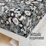 JSD Black Paisley Floral Printed Sheet Set King Size, 4 Piece Soft Pattern Microfiber Sheets Extra Deep Pocket JSD