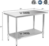 STABLEINK NSF Stainless Steel Table, 24 x 48 Inches Metal Prep & Work Table with Adjustable Undershelf, for Commercial Kitchen, Restaurant, Hotel and Garage，Stainless Steel prep Table Work Table STABLEINK