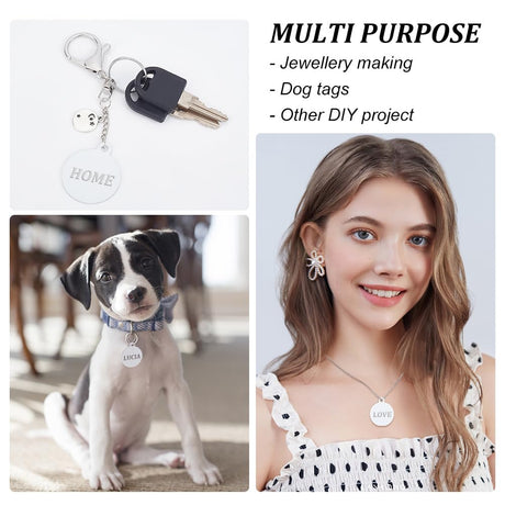 BENECREAT 30pcs Sublimation Aluminum Blank, Flat Round Aluminum Stamping Tag Blank Dog Tag Double Sided Transfer Tags for DIY Keychains, Pets Tags Project, 1.4x1.2" BENECREAT