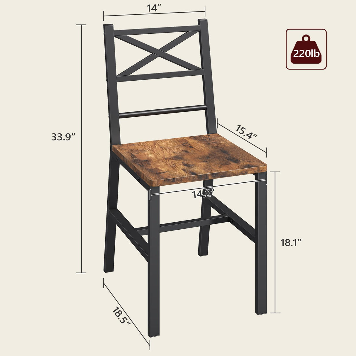 MAHANCRIS Dining Chair Set of 2, Rustic Wooden Kitchen Chairs with Backrest, Farmhouse Dining Chairs for Kitchen, Industrial Style Chair with Metal Frame, Easy Assembly, Rustic Brown TBHR1001 MAHANCRIS