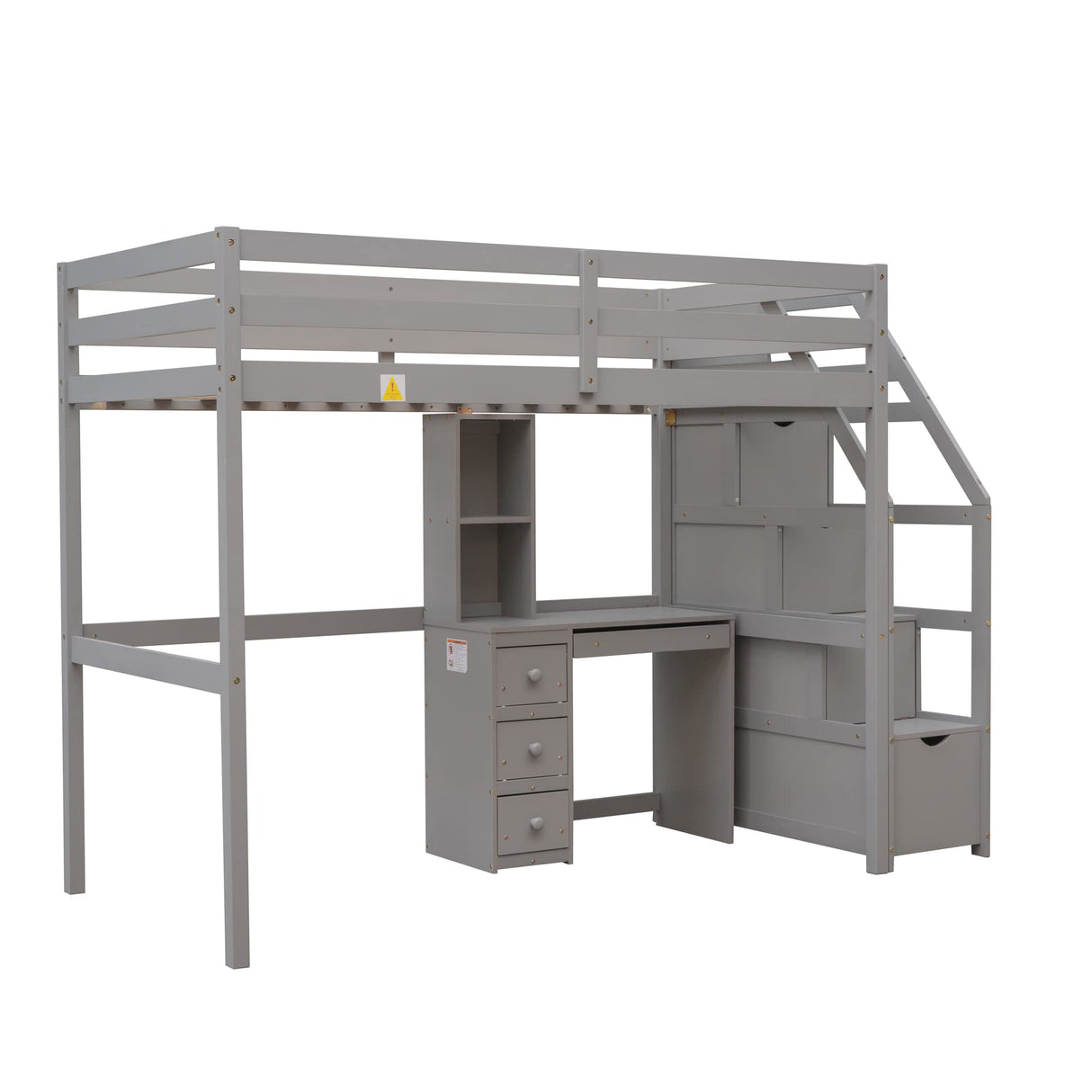 Harper & Bright Designs Twin Loft Bed with Storage Stairs, Desk and Removable Bottom Bed – Grey Harper & Bright Designs