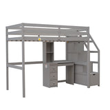 Harper & Bright Designs Twin Loft Bed with Storage Stairs, Desk and Removable Bottom Bed – Grey Harper & Bright Designs
