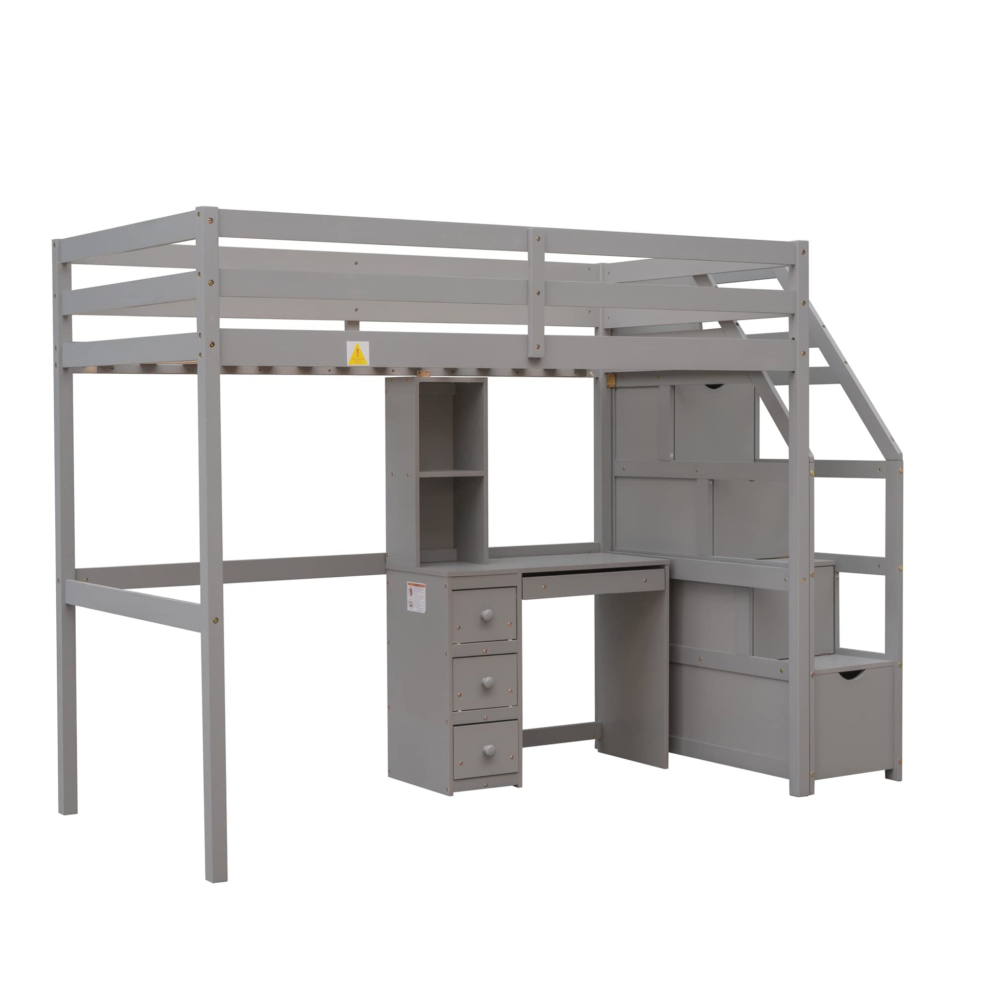 Harper & Bright Designs Twin Loft Bed with Storage Stairs, Desk and Removable Bottom Bed – Grey - WoodArtSupply