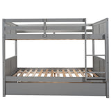 Harper & Bright Designs Full Over Full Bunk Bed with Trundle, Solid Wood Bunk Beds with Safety Guard Rail and Ladder, Can be Separated to 2 Full Size Beds, for Kids, Teens and Adults (Gray) Harper & Bright Designs
