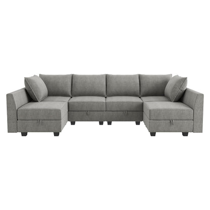 HONBAY Modular Sectional Sofa U Shaped Sectional Modular Sofa with Storage Convertible Modular Sectional Couch for Living Room, Grey