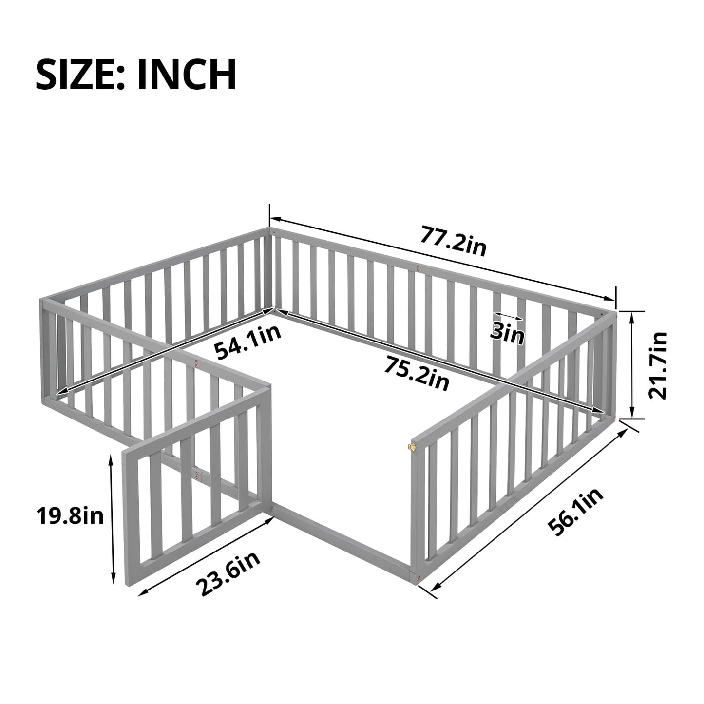 Solid Wood Montessori Floor Bed for Kids with Fun Door Design & Safety Guardrails - Easy Assembly in Gray - WoodArtSupply