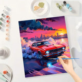 Classic Car Paint by Numbers Kit for Adults - DIY Red Muscle Car at Sunset Painting on Canvas 16x20In, Acrylic Paint Set, Suitable for Beginners, Art for Home Decoration or Gifts DecorFriday