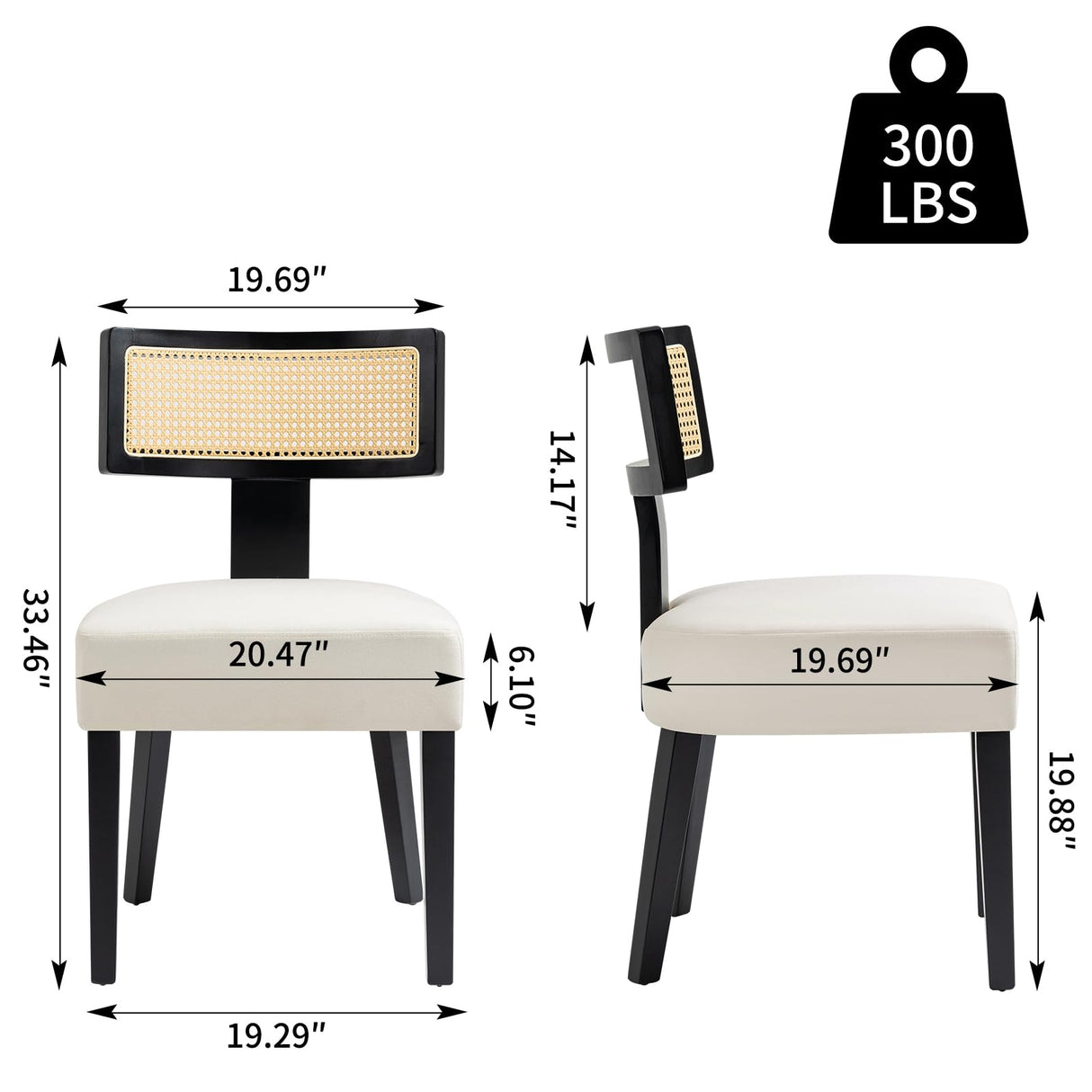 WQSLHX Linen Upholstered Farmhouse Dining Chairs Set of 4, Modern Rattan Dining Room Chairs with Wood Legs, Curved Backrest Kitchen Chairs Armless Accent Chairs for Living Room, Cream WQSLHX