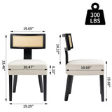 WQSLHX Linen Upholstered Farmhouse Dining Chairs Set of 4, Modern Rattan Dining Room Chairs with Wood Legs, Curved Backrest Kitchen Chairs Armless Accent Chairs for Living Room, Cream WQSLHX