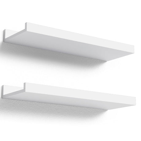 Boswillon Floating Shelves Wall Mounted Set of 2, Modern White Shelves for Bedroom, Nursery Shelves with Lip, Display Picture Ledge Shelf for Wall Decor Living Room Bathroom Kitchen - White Boswillon