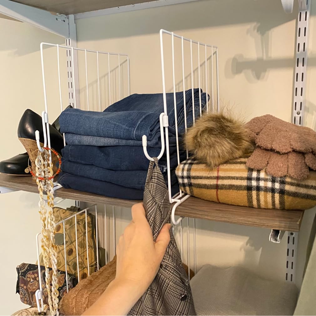 Evelots Shelf Dividers for Wood Shelf with New Patent Pending Removable Hooks, 8 Pack Closet Organizers and Storage for Clothes, Purse, Pantry - Solid Steel-12 Inch Shelf -Reinforced Wide Bottom Evelots