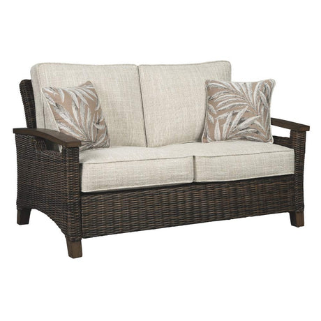 Signature Design by Ashley Paradise Trail Outdoor Loveseat with All Weather Cushions, Medium Brown Signature Design by Ashley