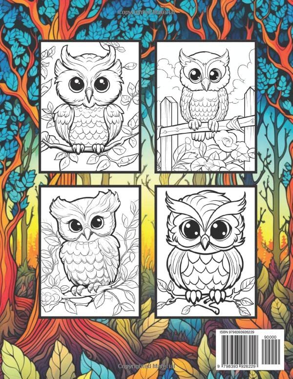 Owl Coloring Book: For Kids, Teens & Adults, Fun Owl Designs, 50 Unique Images Majosta